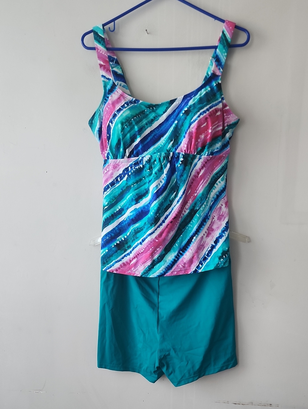Belle by Kim Gravel Teal, Turquoise & Magenta Tankini with Shorts